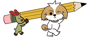 Wonton and Rodney carrying a pencil.