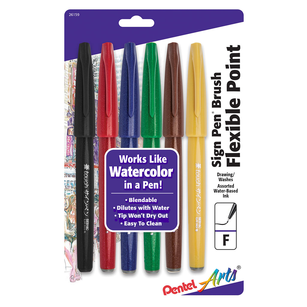 Pentel Arts Fiber Tip Color Pen Markers, Fine Point, Assorted