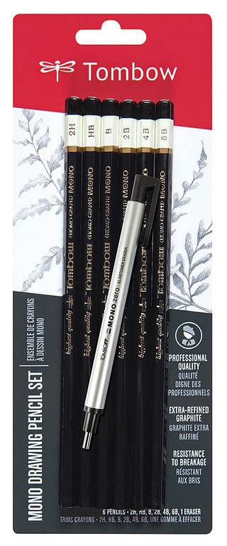 6-pen MONO Drawing Set with Eraser
