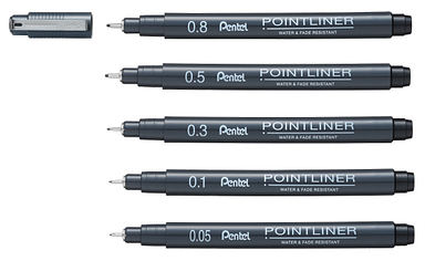  Pentel Arts Pointliner Drawing Pen, 5-Pack, Assorted Sizes,  Black Ink (S20PBP5A) : Everything Else