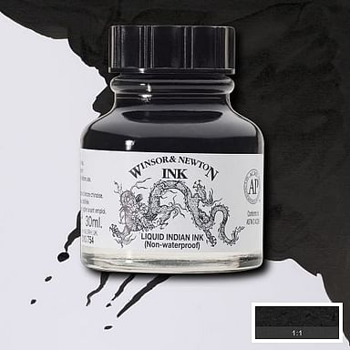 1 oz. Black Liquid Indian Ink @ Raw Materials Art Supplies